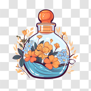 Perfume Bottle - Illustrated Decorative Glass Bottle With Flowers Transparent PNG