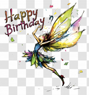 Happy Birthday - Fairy Illustration With Happy Birthday Text Transparent PNG