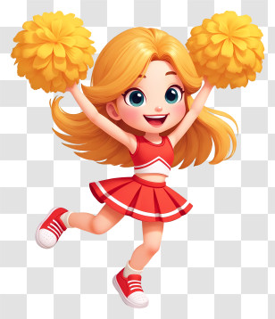 Cheerleader Girl - Happy Cheerleader Girl With Pom-poms Transparent PNG