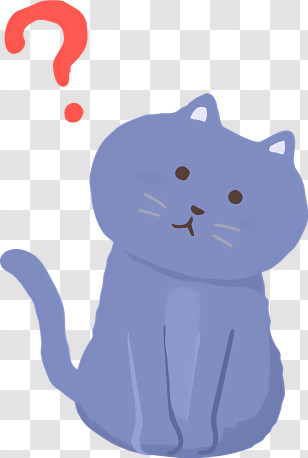 Blue Cat - Curious Blue Cat Cartoon With Question Mark Transparent PNG