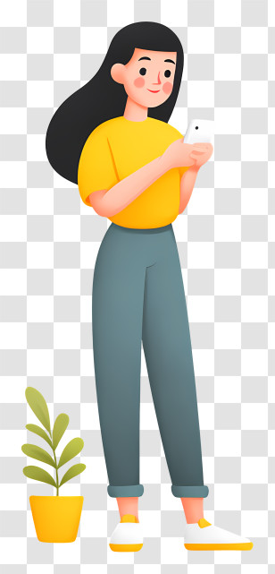 Checking Online Sales - Casual Woman Texting Illustration Transparent PNG
