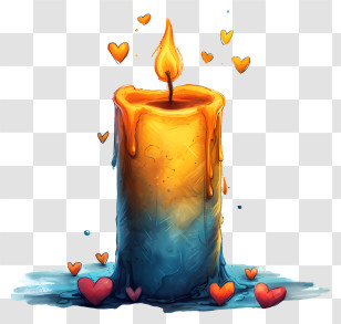 Candlelight - Romantic Candle With Hearts And Melted Wax Transparent PNG