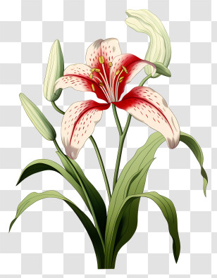 Lily Flower - Illustrated Red And White Lily Flower Transparent PNG