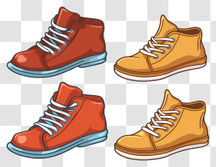 Shoes - Red And Yellow Canvas Shoes In Cartoon Style Transparent PNG