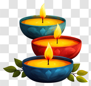 Diwali Lamp - Decorative Colorful Candles With Flames Transparent PNG