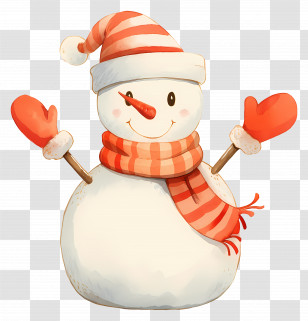 Cute Snowman - Cheerful Snowman With Red Mittens Transparent PNG