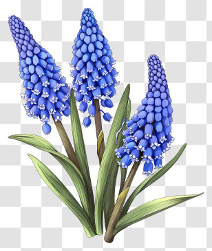 Elegant Grape Hyacinth Floral Art - Blue Grape Hyacinth Flowers Illustration Transparent PNG