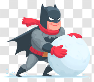 Batman Pushing Snowball - Cartoon Character With Snowball In Winter Transparent PNG