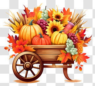 Fall Harvest - Autumn Harvest Wagon Full Of Pumpkins And Flowers Transparent PNG