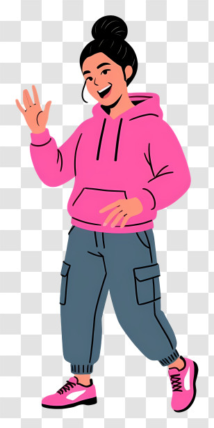Woman Full Body - Friendly Woman In Pink Hoodie Transparent PNG