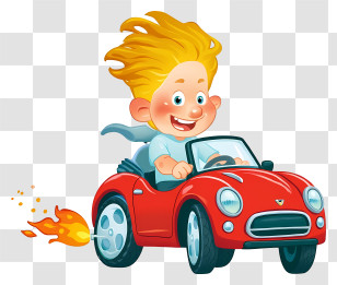 Boy Driving Car - Blonde Boy Driving Red Car With Flames Transparent PNG