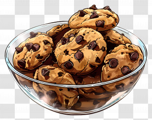 Chocolate Chip Cookies - Delicious Chocolate Chip Cookies In A Glass Bowl Transparent PNG