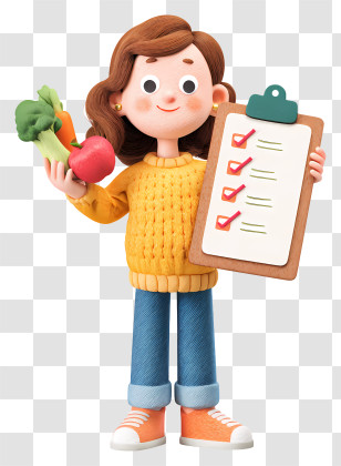 Girl Making Shopping List - Girl Planning With Vegetables Transparent PNG