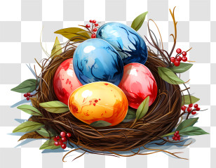 Easter Eggs - Nest With Colorful Easter Eggs Illustration Transparent PNG