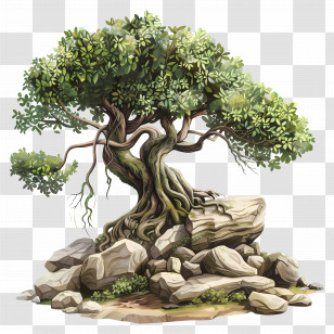 Banyan Tree - Tree With Roots Growing Over Rocks Transparent PNG