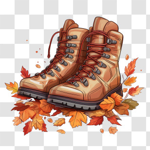 Autumn Boots - Vintage Hiking Boots With Autumn Leaves Transparent PNG