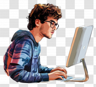 Computer Student - Focused Person Using Computer Transparent PNG