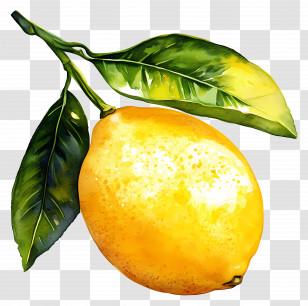 Watercolor Lemon - Illustrated Yellow Lemon With Green Leaves Transparent PNG