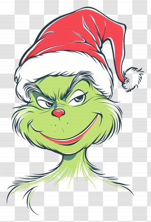 Grinch - Christmas Green Cartoon Character With Santa Hat Transparent PNG