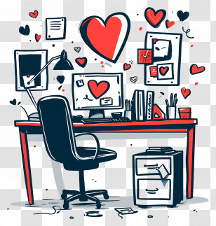 Home Office - Office Desk With Hearts And Decorations Transparent PNG