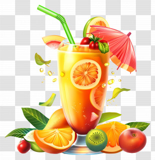 Summer - Tropical Fruit Juice With Fruits Transparent PNG