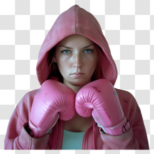 Woman With Boxing Gloves - Woman In Pink Boxing Gloves And Hoodie Transparent PNG