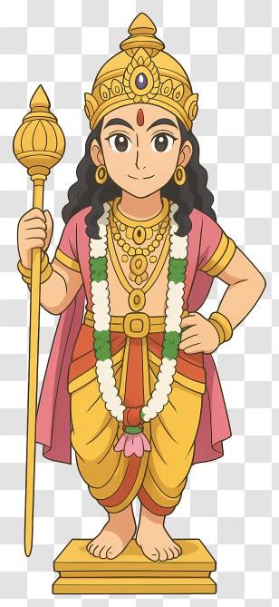 Kartikeya - Cartoon Hindu Deity With Mace Transparent PNG