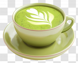 Matcha Green Tea - Green Matcha Latte With Decorative Foam Art Transparent PNG