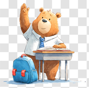 Bear Student - Bear Student Raising Hand In Classroom Transparent PNG