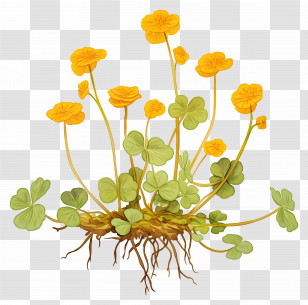 Medicinal Herbs - Yellow Flowers And Roots Botanical Illustration Transparent PNG