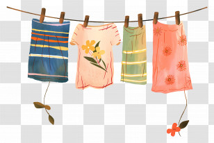 Clothes Hanging On A Line - Vibrant Clothes Hanging On A Line Outdoors Transparent PNG