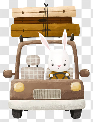 Cute Rabbit Driving Car - Rabbit Driving A Car With Luggage Transparent PNG