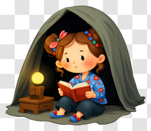 Cartoon Girl - Cozy Girl Reading In Blanket Fort Transparent PNG