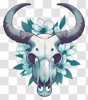 Chicano Tattoo - Artistic Animal Skull With Flowers Transparent PNG