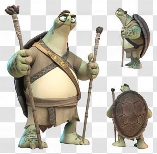 Oogway - 3D Rendered Turtle With Staff And Accessories Transparent PNG