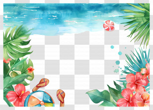 Summer Background - Tropical Beach Illustration With Summer Elements Transparent PNG