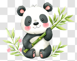 Baby Panda Holding Bamboo - Cute Panda With Bamboo Illustration Transparent PNG