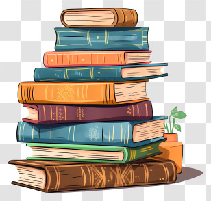 Old Books - Stack Of Books With Potted Plant For Study Enthusiasts Transparent PNG