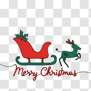 Merry Christmas - Illustration Of Christmas Sleigh And Reindeer Transparent PNG