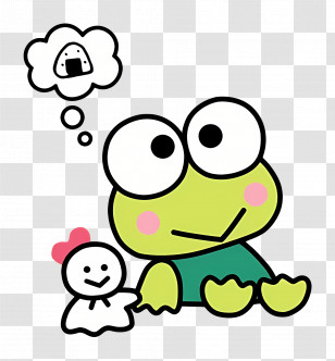 Keroppi - Green Frog Cartoon Character With Thought Bubble Transparent PNG
