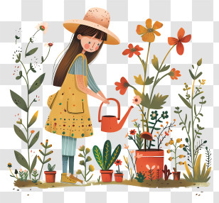 Gardening Day - Gardening Girl With Flower Delight Transparent PNG