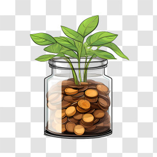 World Thrift Day - Plant In Jar With Coins Representing Investment Transparent PNG