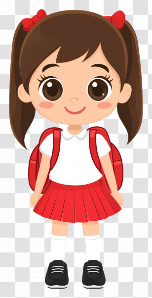 Girl Student - Cartoon School Girl With Red Backpack Transparent PNG