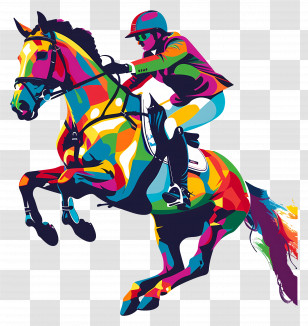 Jumping Horse Silhouette - Colorful Horse Rider In Action Transparent PNG