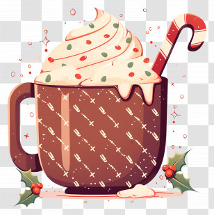 Christmas Hot Chocolate - Festive Hot Chocolate With Whipped Cream And Candy Cane Transparent PNG