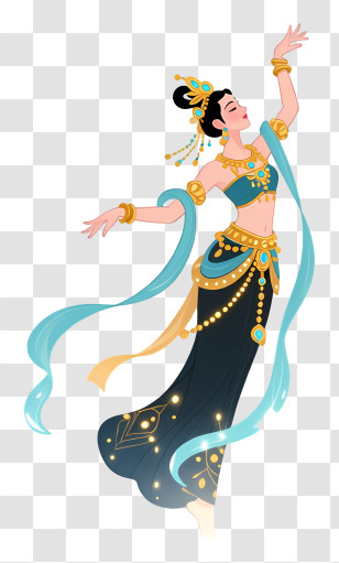 Shenhe - Graceful Teal Ribbon Dancer Transparent PNG