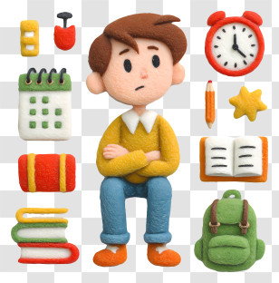 School Elements - Cartoon Student With School Supplies Transparent PNG