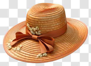 Hat - Orange Woven Hat With Bow Design Transparent PNG