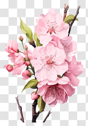 Watercolor Cherry Branch Blossom - Delicate Pink Cherry Blossom Branch Transparent PNG