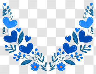 Blue Heart Border - Blue Floral Heart Border Transparent PNG